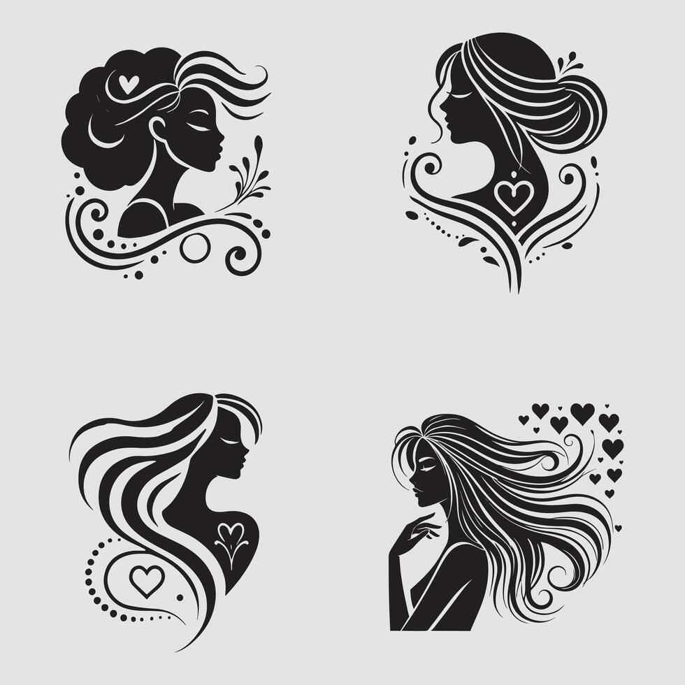 Stylized Feminine Artwork with Unique Hair Design vector