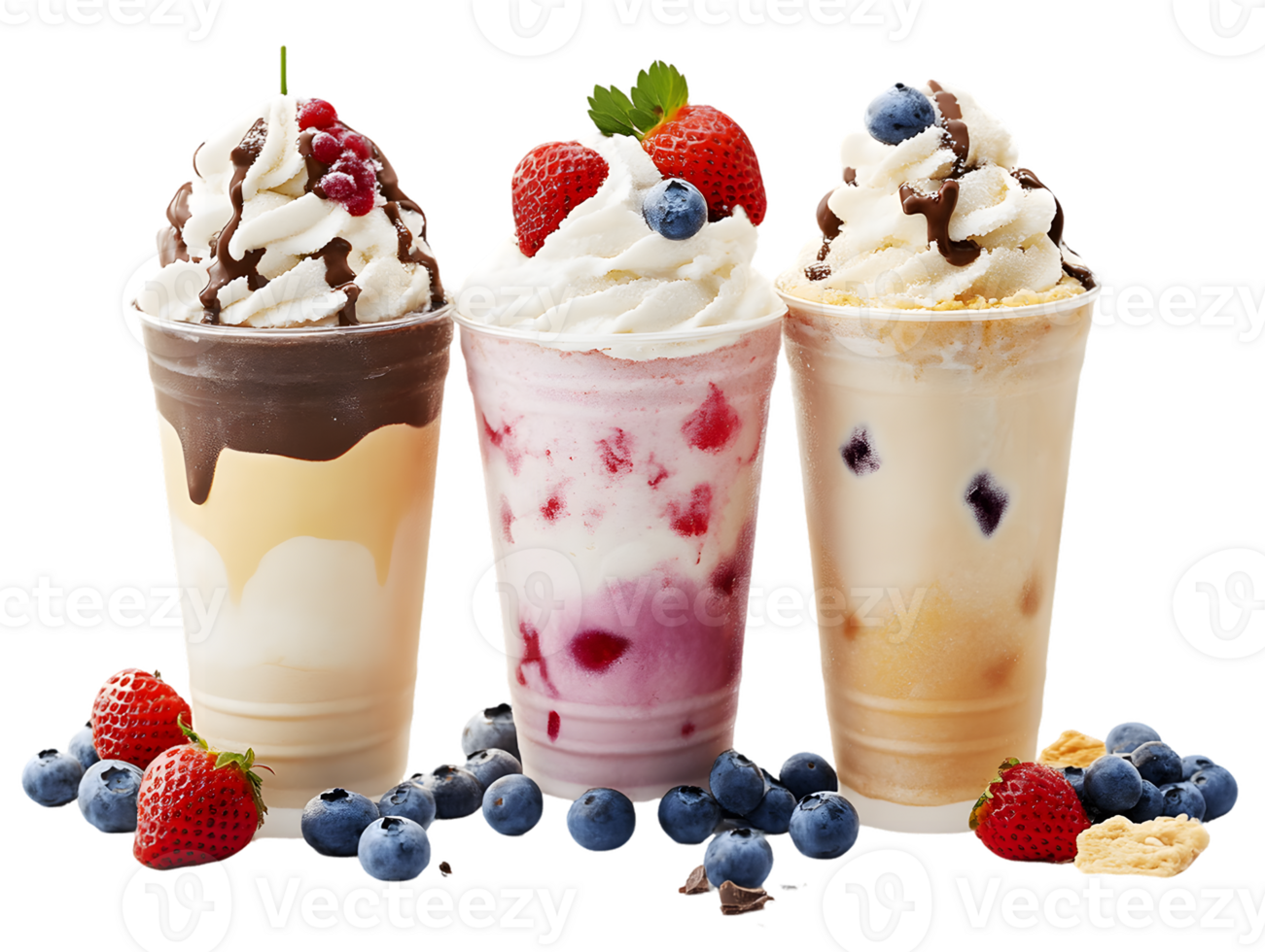 Three Layered Frozen Desserts with Berries and Whipped Cream png