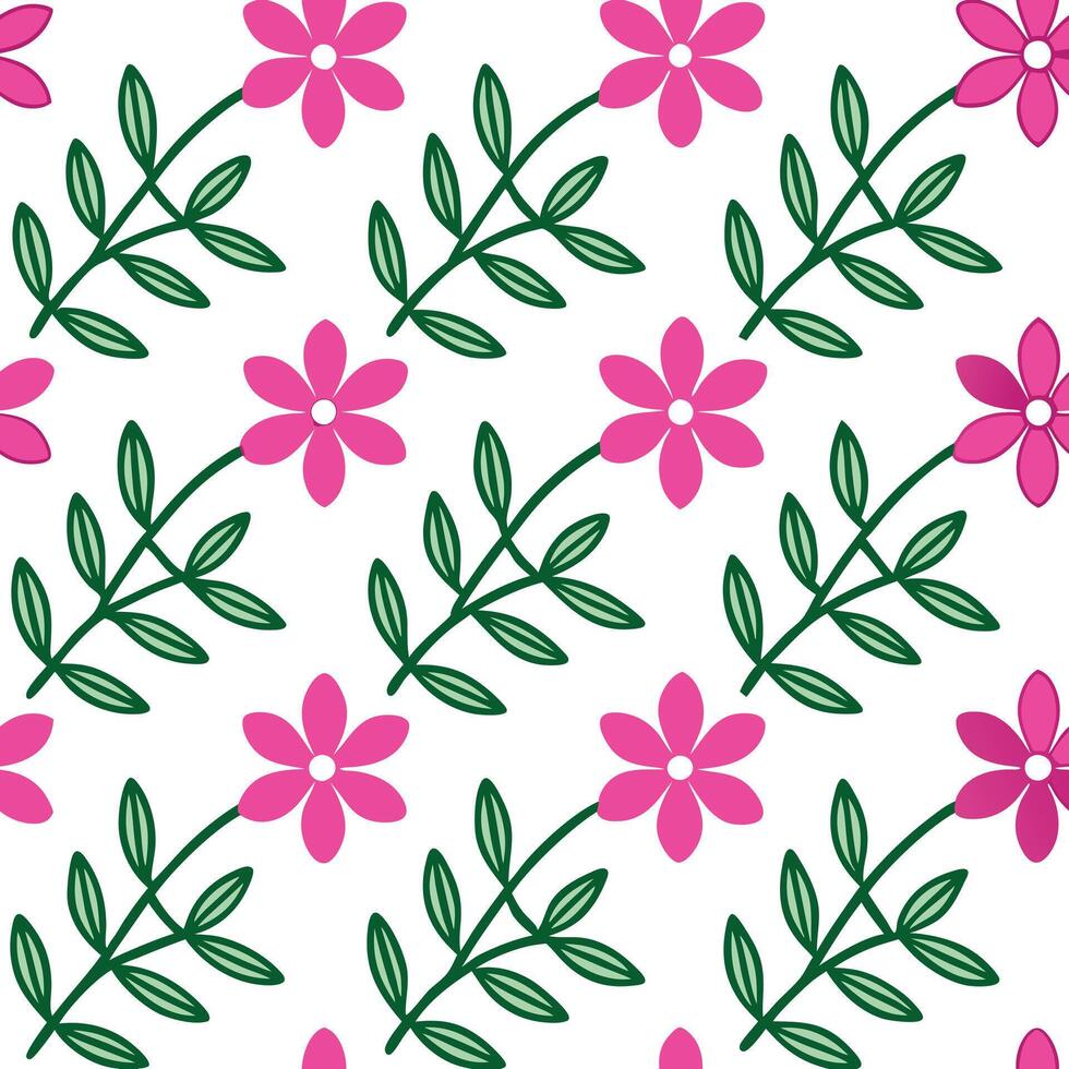Pink Flower Seamless Pattern Floral Design, Botanical Print, White Background vector