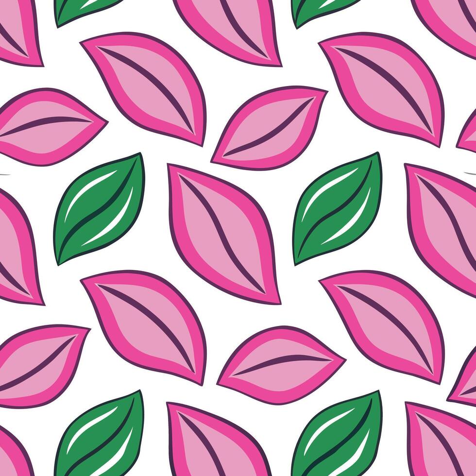 Pink and Green Leaf Pattern Seamless Botanical Design vector