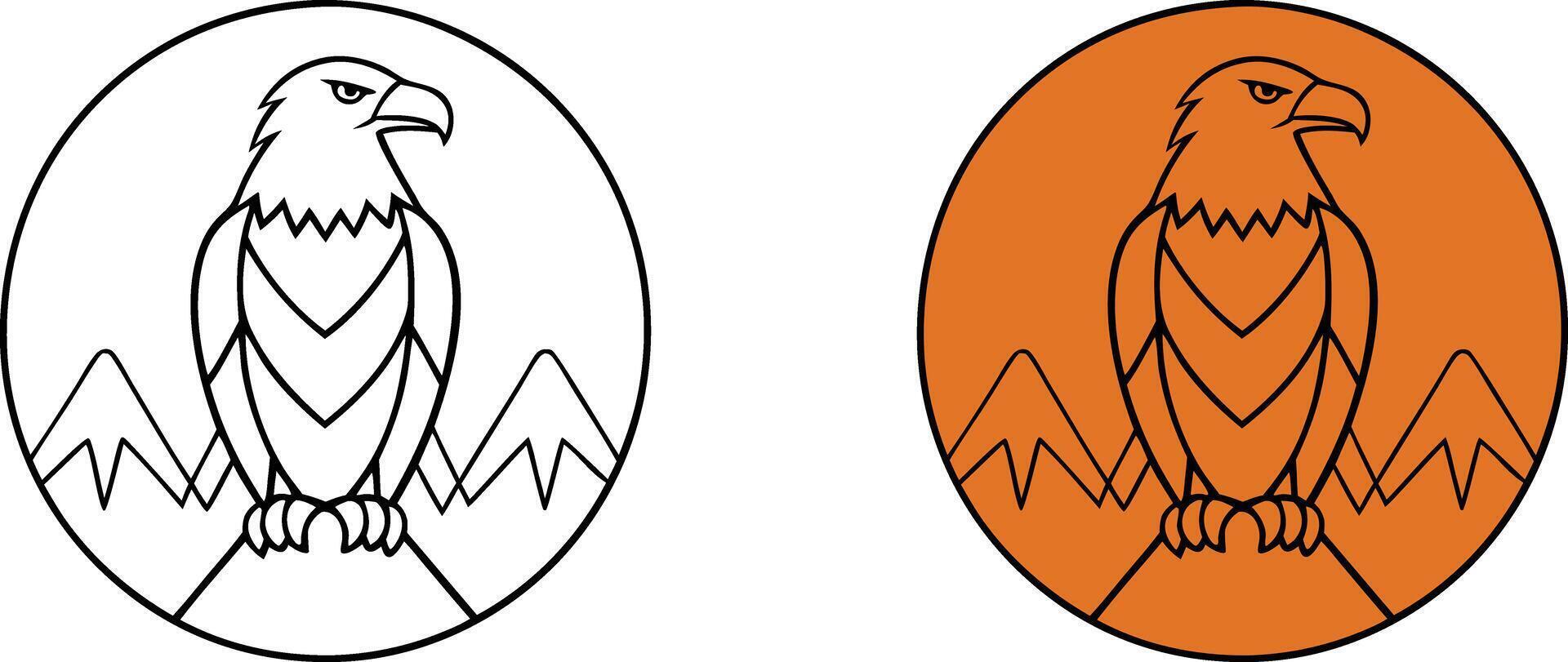 Majestic Eagle Mountaintop Logo Design Line Art, Bird Silhouette vector