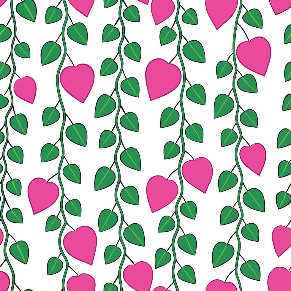 Pink Hearts Hanging Vines Seamless Pattern Romantic Design vector