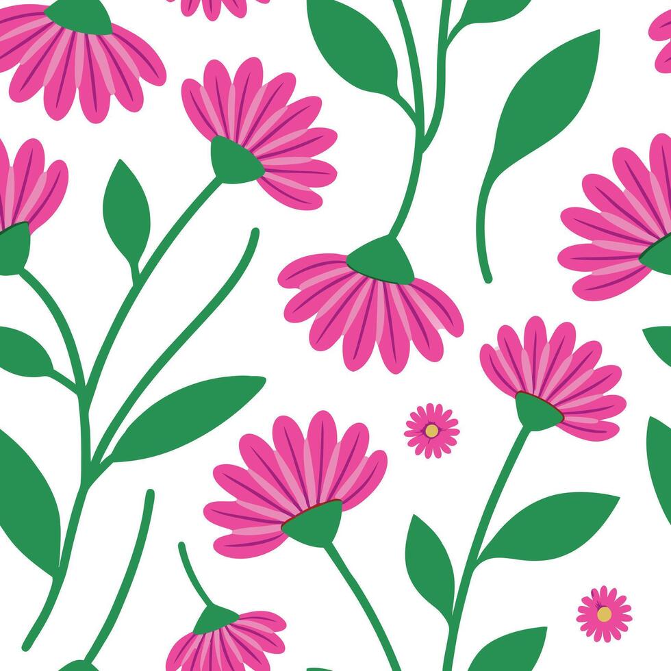 Pink Daisy Flower Pattern Seamless Floral Design Illustration vector