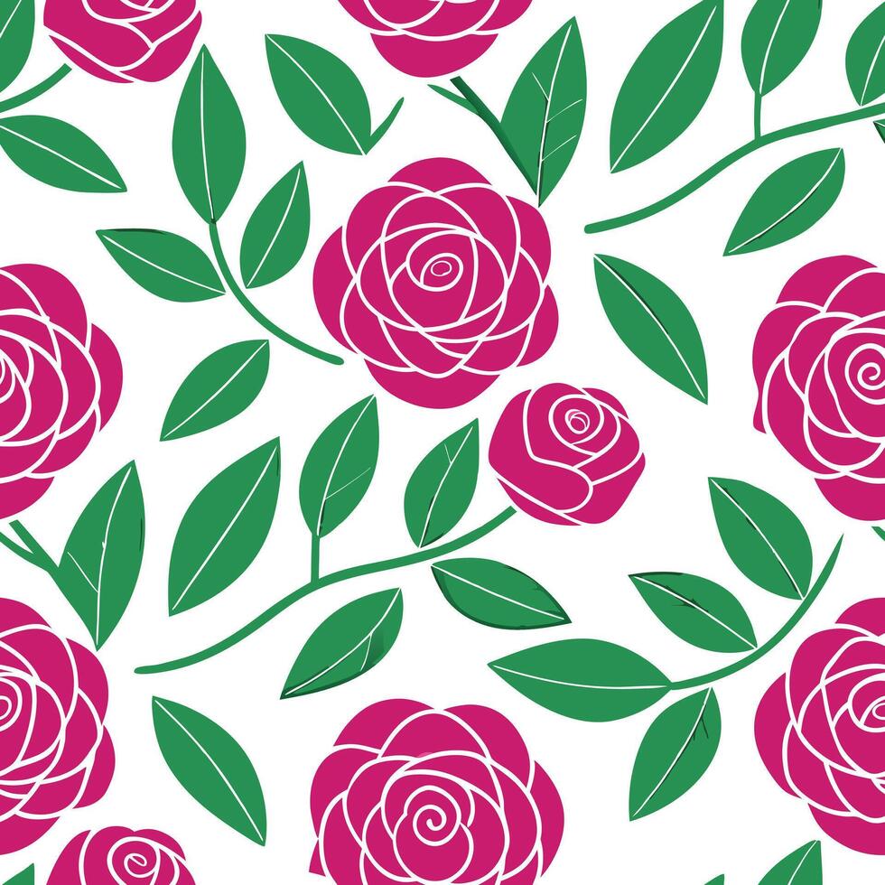 Pink Camellia Roses Floral Pattern Seamless Design Background vector
