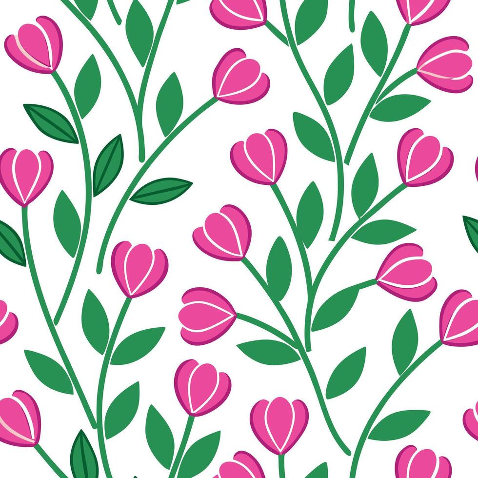 Pink Flowers Seamless Pattern Spring Floral Design Background vector