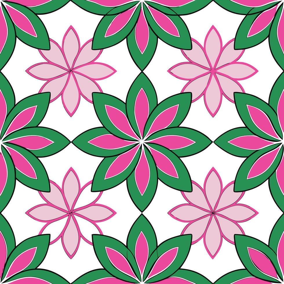 Pink Green Floral Pattern Seamless Textile Design Repeat vector
