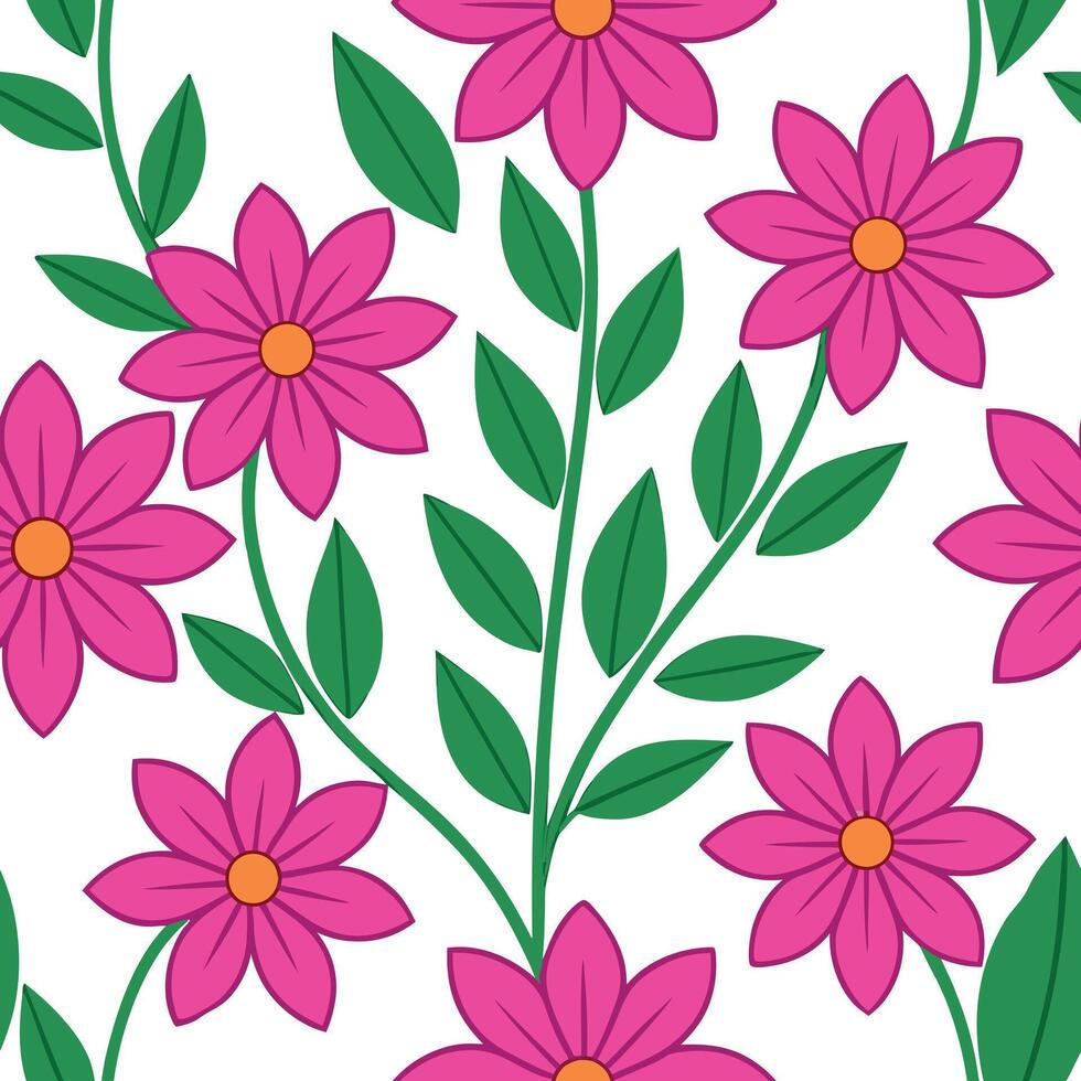 Pink Flower Seamless Pattern Design Floral Botanical White Background vector