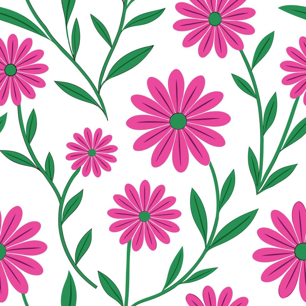 Pink Daisy Floral Pattern Seamless Nature Design Repeat vector