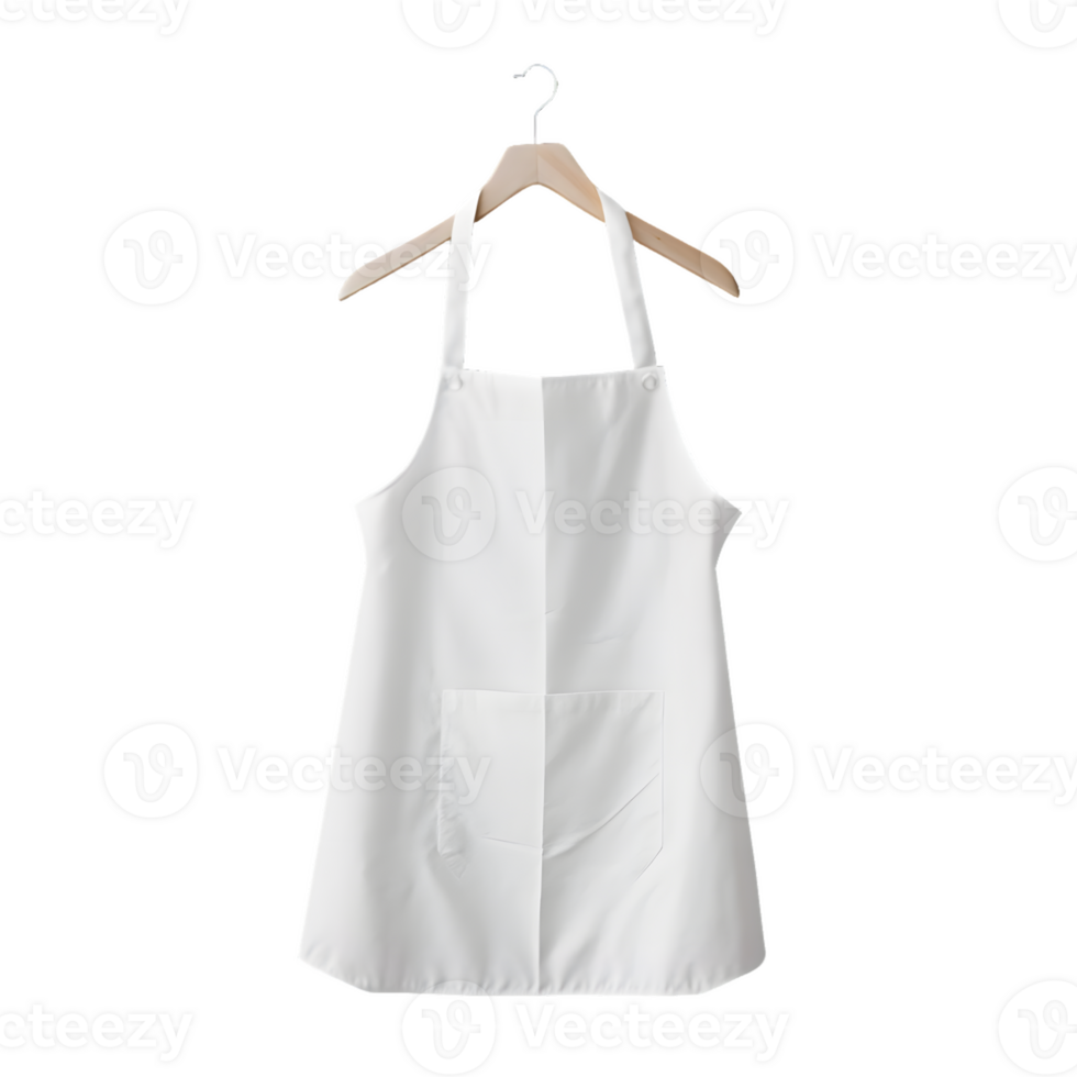 White Apron with Pocket on Wooden Hanger png