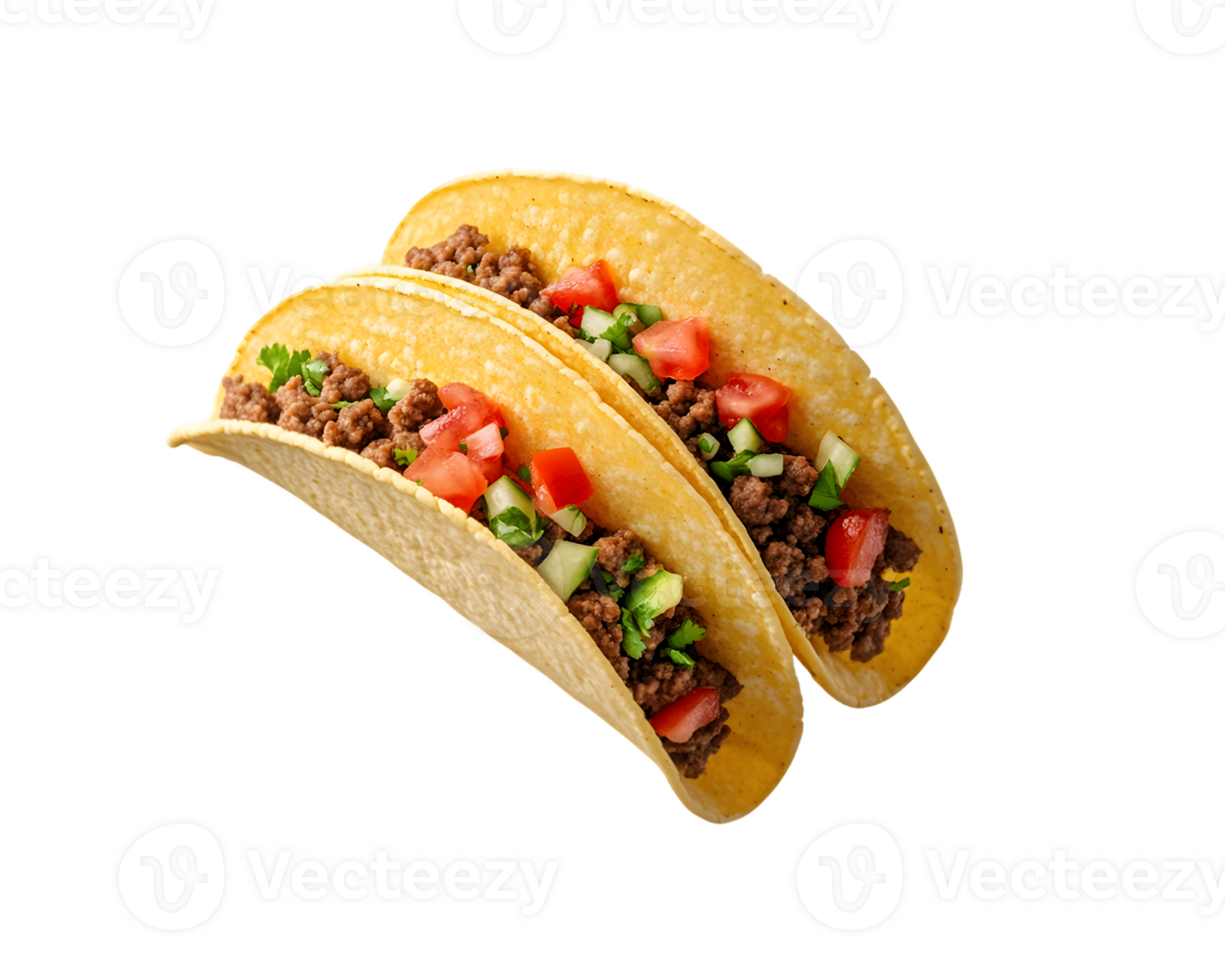 Two Ground Beef Tacos with Tomato, Cucumber, and Cilantro png
