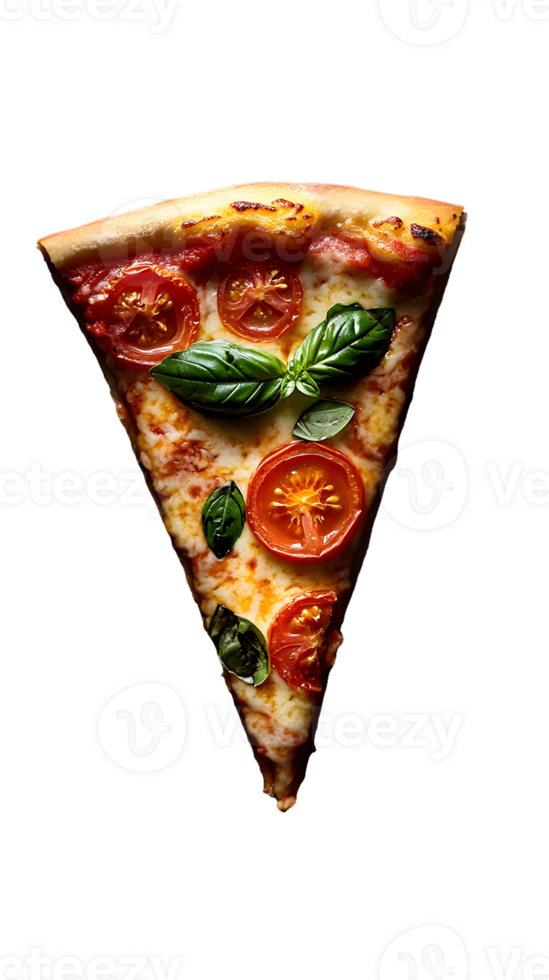 Triangular Pizza Slice with Tomato and Basil png