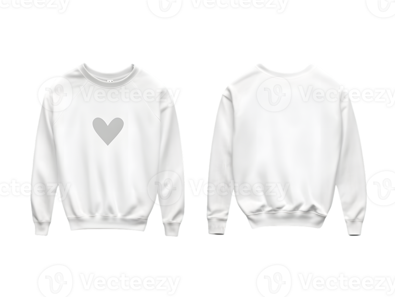 Front and Back View of White Crewneck Sweatshirt with Gray Heart Graphic png