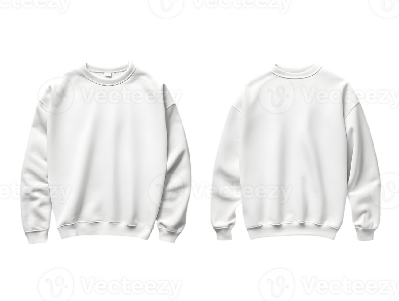 Front and Back Views of a Plain White Crewneck Sweatshirt png