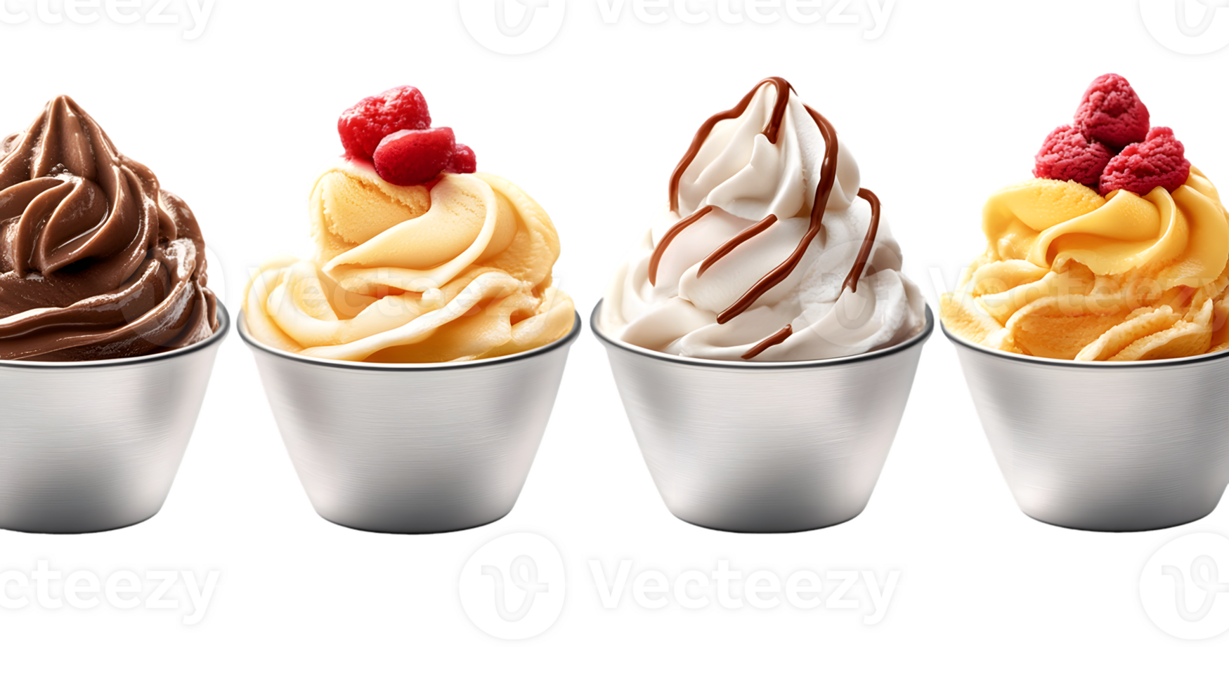 Four Frozen Dessert Servings in Metallic Cups png