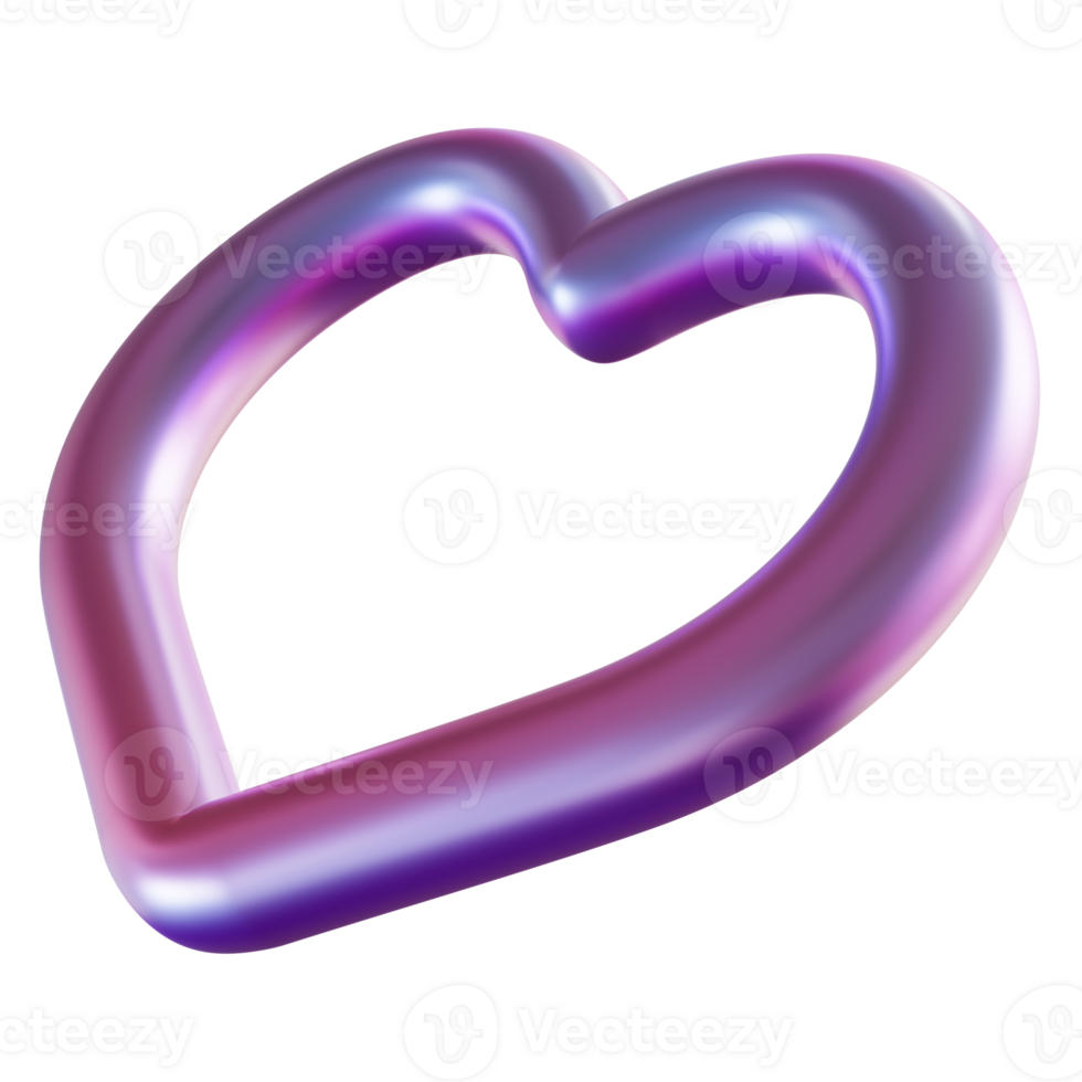 Holographic 3D heart in vibrant gradient colors, on transparent background. Perfect for Valentine's themes, social media, promotions. Cute iridescent symbol, y2k png