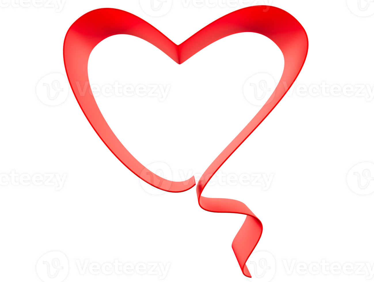 Red ribbon heart on transparent background, perfect for Valentine's Day designs, romantic themes, wedding decorations, love-inspired greeting cards or festive projects. Cut out heart. 3D png