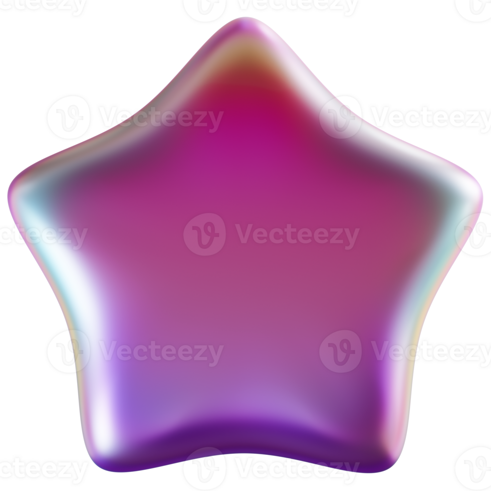 Holographic 3D star in vibrant gradient colors, on transparent background. Perfect for festive themes, social media, promotions. Cute iridescent symbol png
