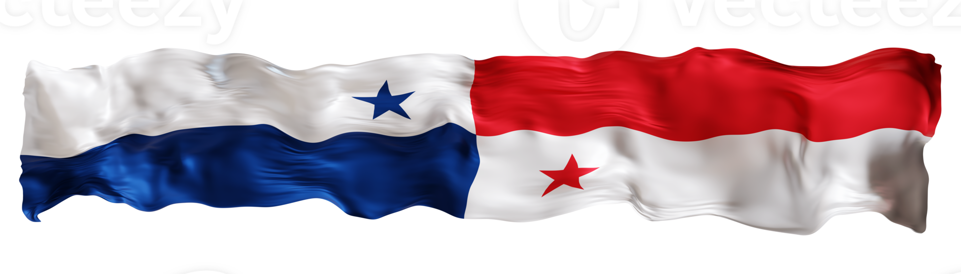 Stylized flag of Panama waving in the wind on transparent background. Footer, header or divider. Cut out wide, panoramic element. Banner for patriotic themes or national event promotions. 3D. png