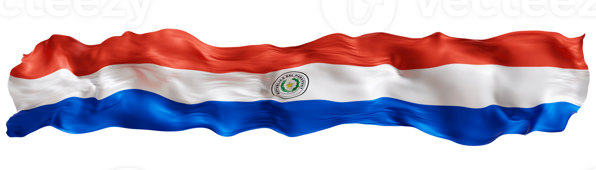 Stylized flag of Paraguay waving in the wind on transparent background. Footer, header or divider. Cut out wide, panoramic element. Banner for patriotic themes or national event promotions. 3D. png