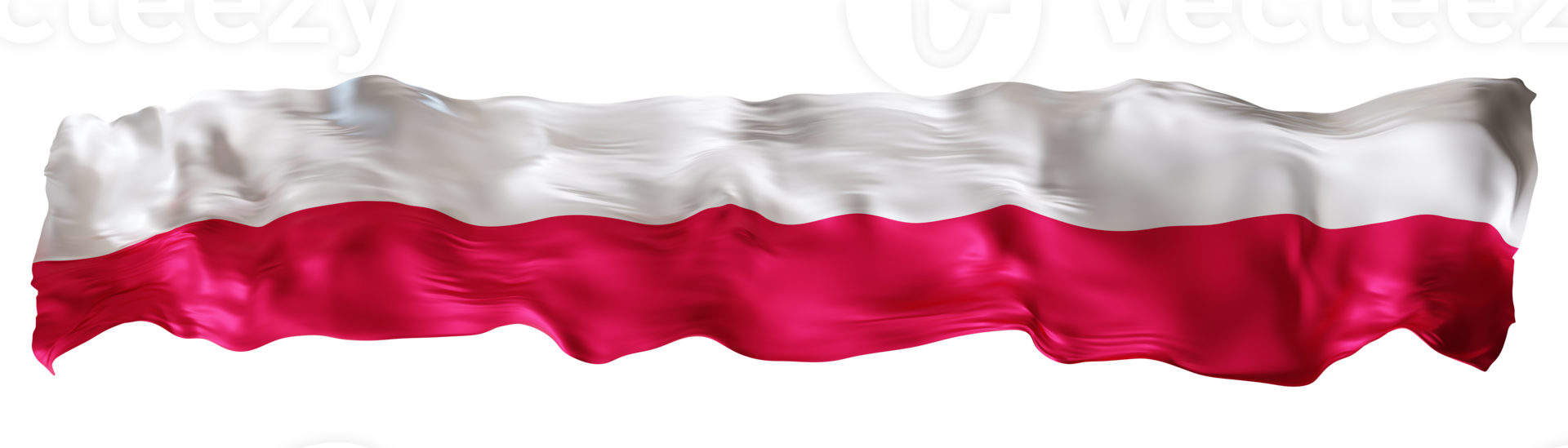 Stylized flag of Poland waving in the wind on transparent background. Footer, header or divider. Cut out wide, panoramic element. Banner for patriotic themes or national event promotions. 3D. png