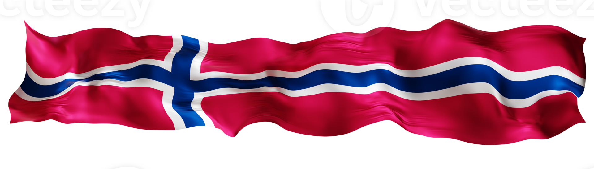 Stylized flag of Norway waving in the wind on transparent background. Footer, header or divider. Cut out wide, panoramic element. Banner for patriotic themes or national event promotions. 3D. png