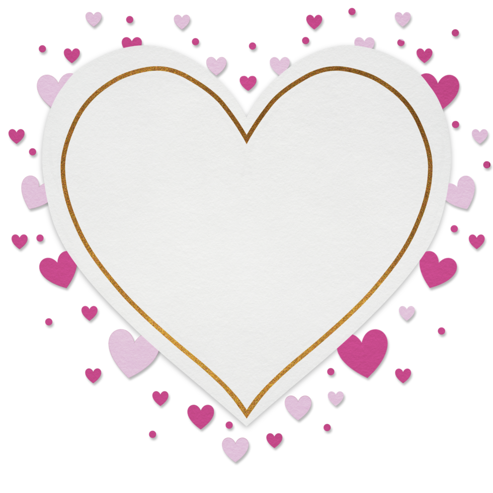 Heart shaped frame with pink and white hearts png