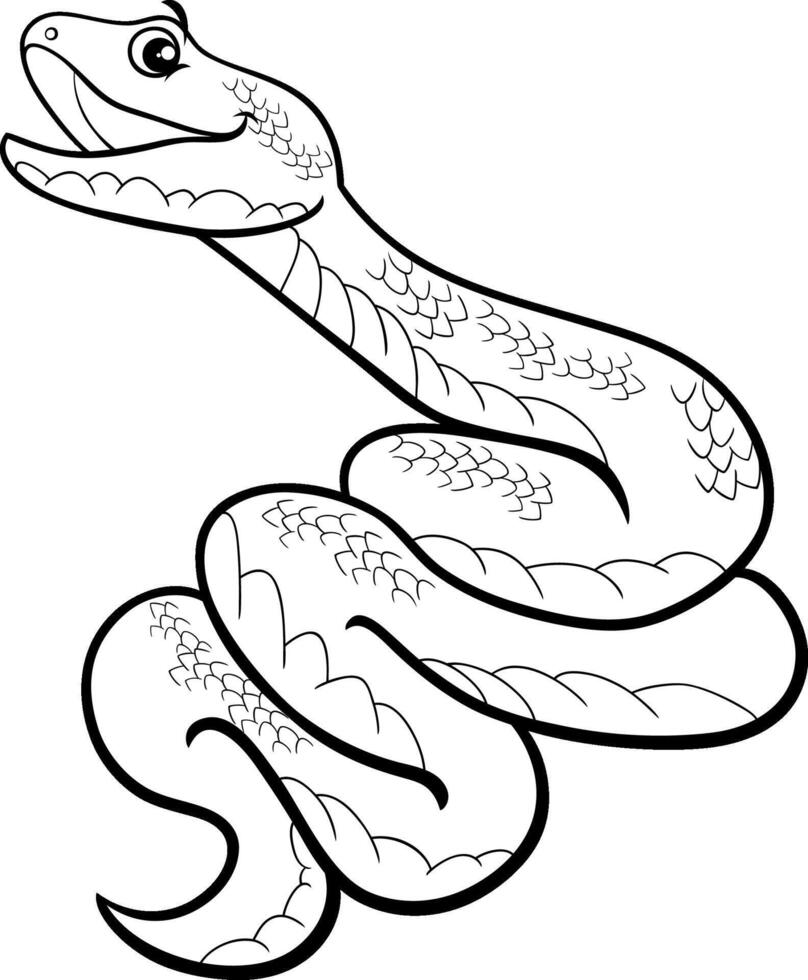 happy cartoon snake reptile animal character coloring page vector