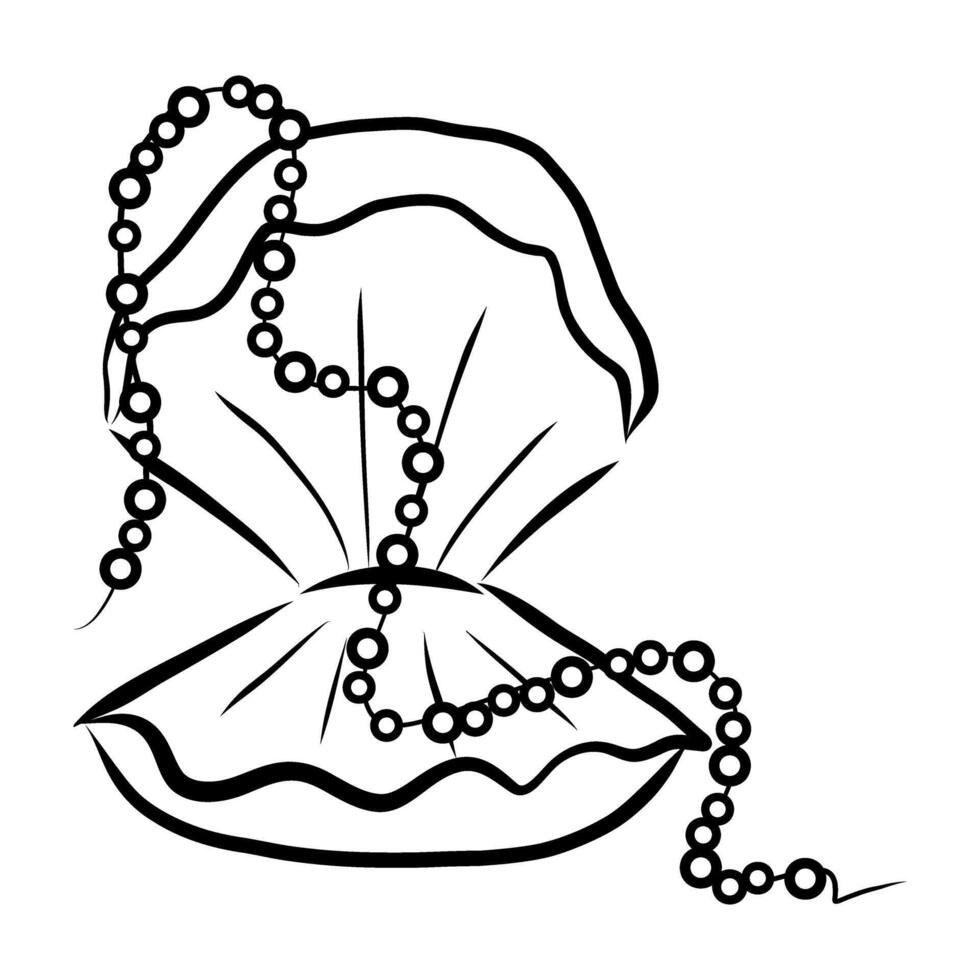 Whimsical Shell with Pearls Hand drawn Illustration vector