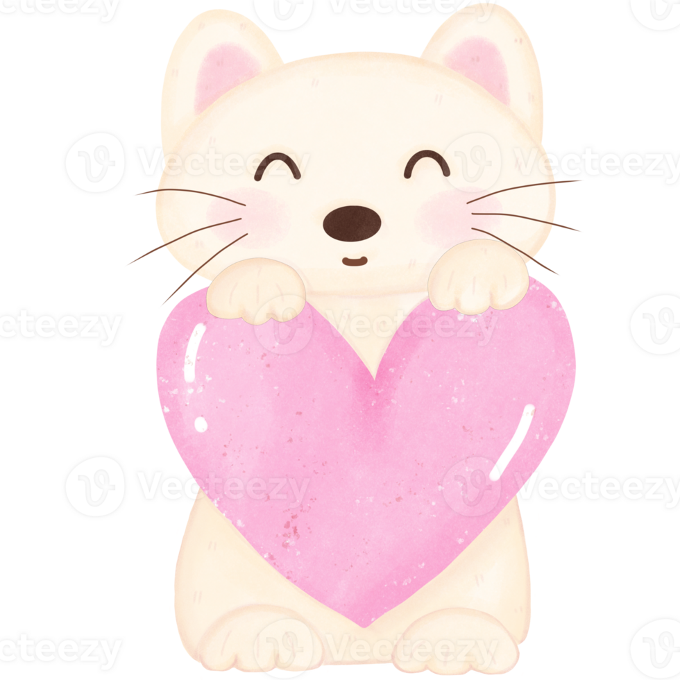 Cat hugs heart on Valentine's Day png
