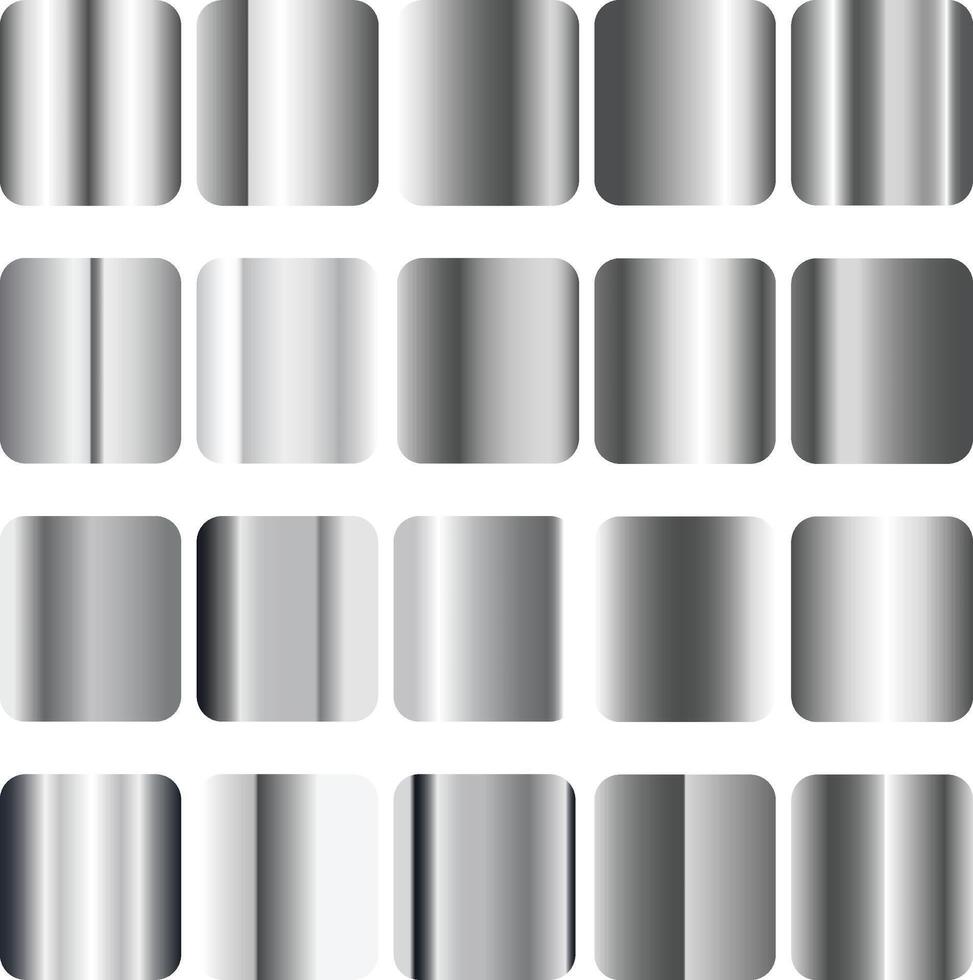 Set of Silver foil texture background. Realistic silver, gradient mesh. Metal luxury big set of simple gradients vector