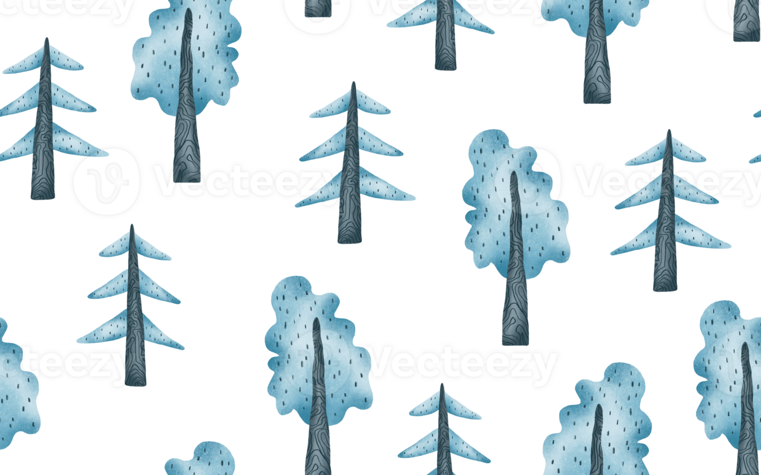 Seamless pattern with snowy trees. Forest pattern, fir, spruce. Hand drawn endless background. Kids illustration png