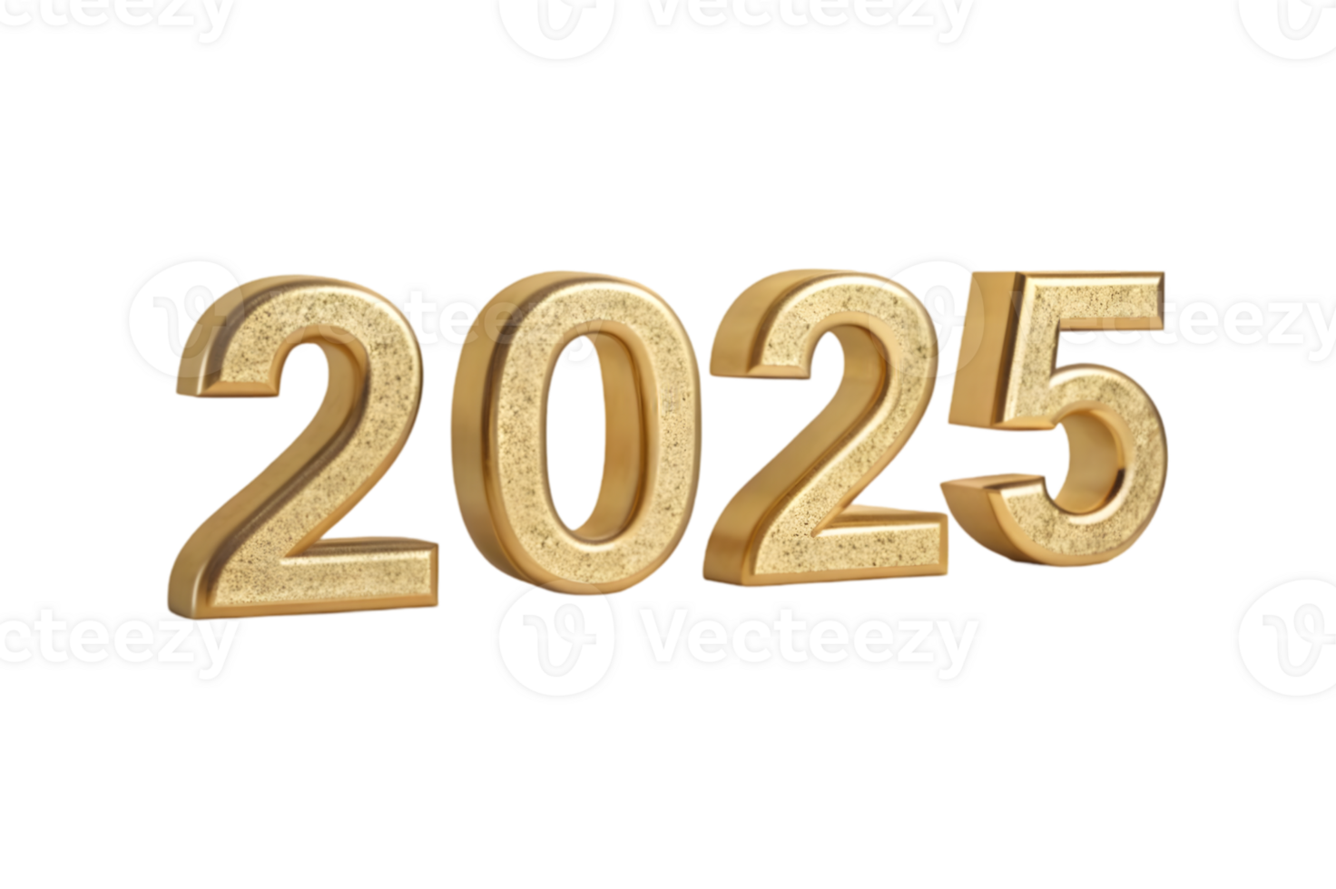 Elegant Gold 3D Numbers for Happy 2025 New Year on Transparency. png