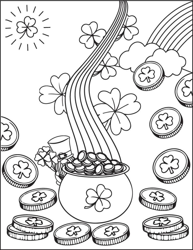 Saint Patricks Day pots of gold Coloring Book vector