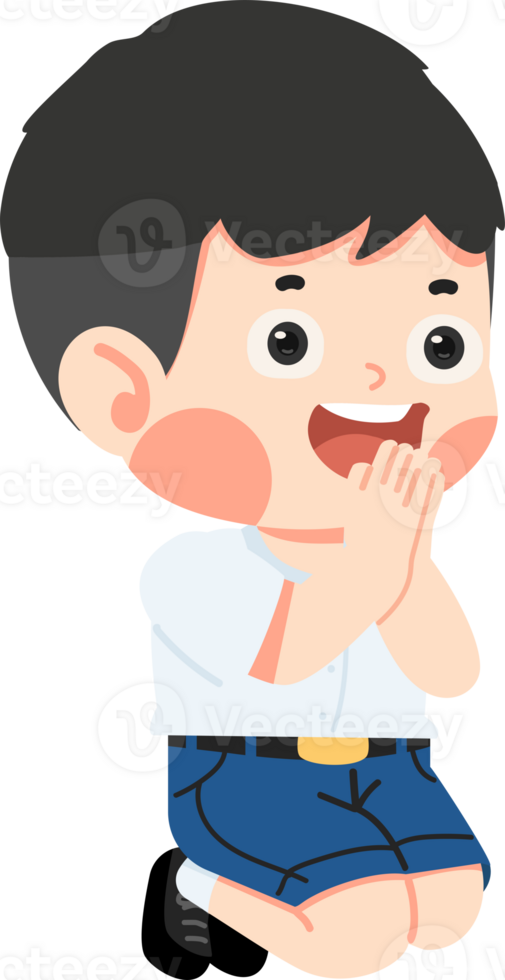 Kid boy is praying while sitting on the floor cartoon png