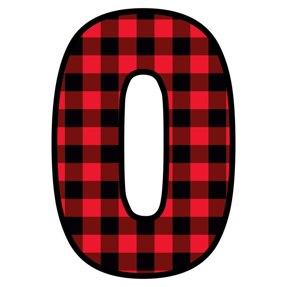 Alphabet number font, red lumberjack plaid pattern for vector