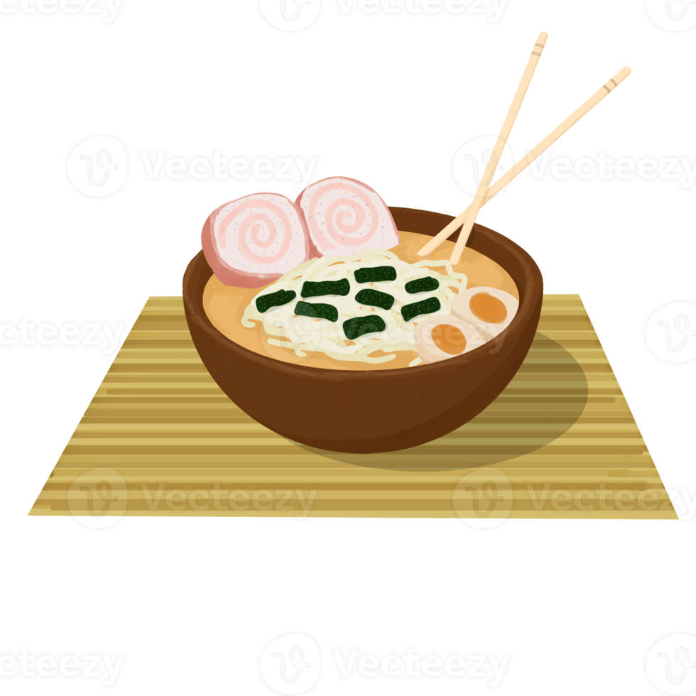a bowl of ramen with chopsticks on the table png