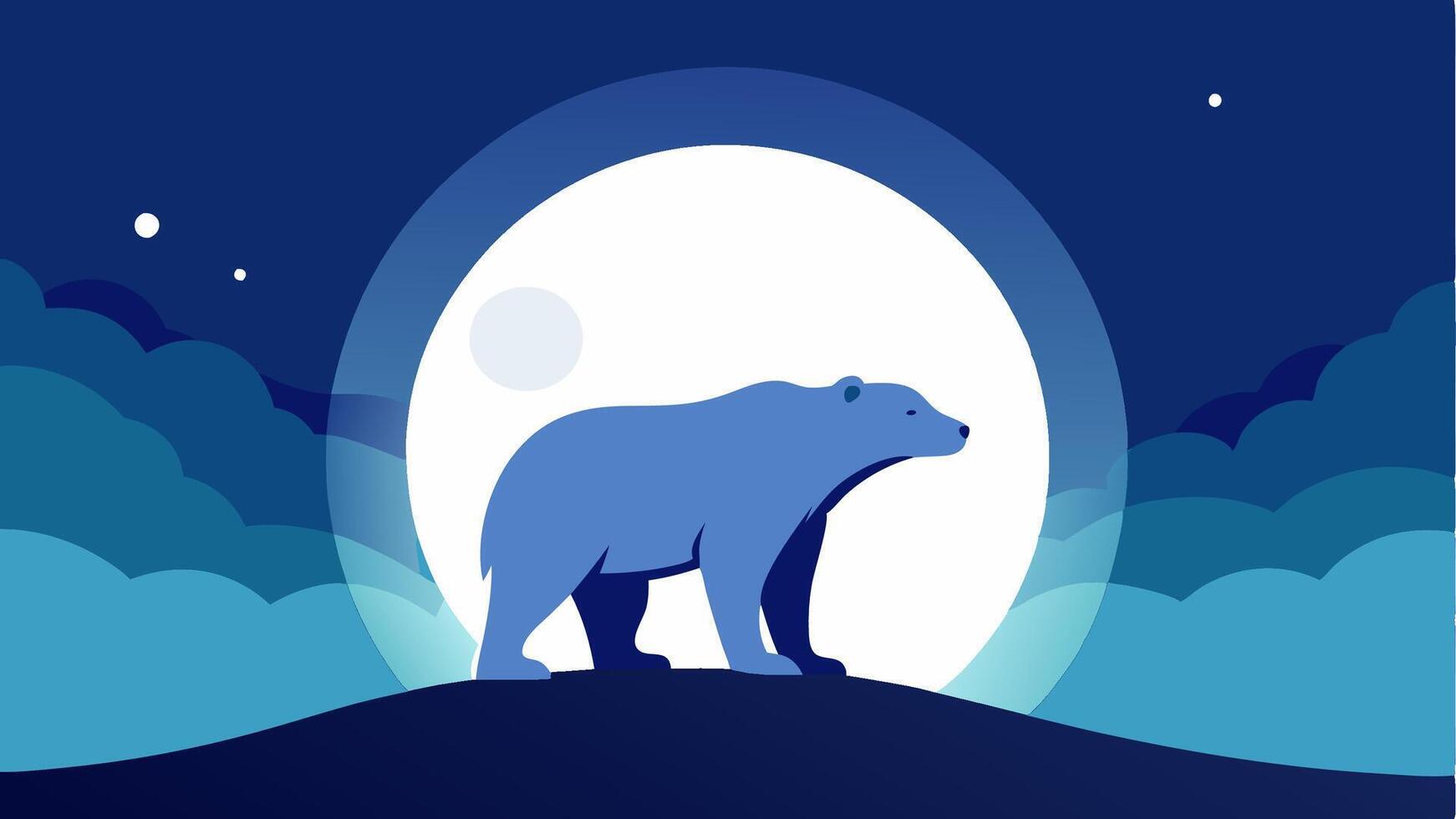 Blue Bear Silhouette Against a Full Moon Night Sky for Business Applications vector