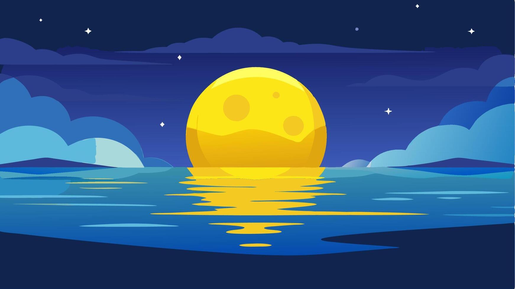 Night time with a big full moon over the sea, illustration for business use vector