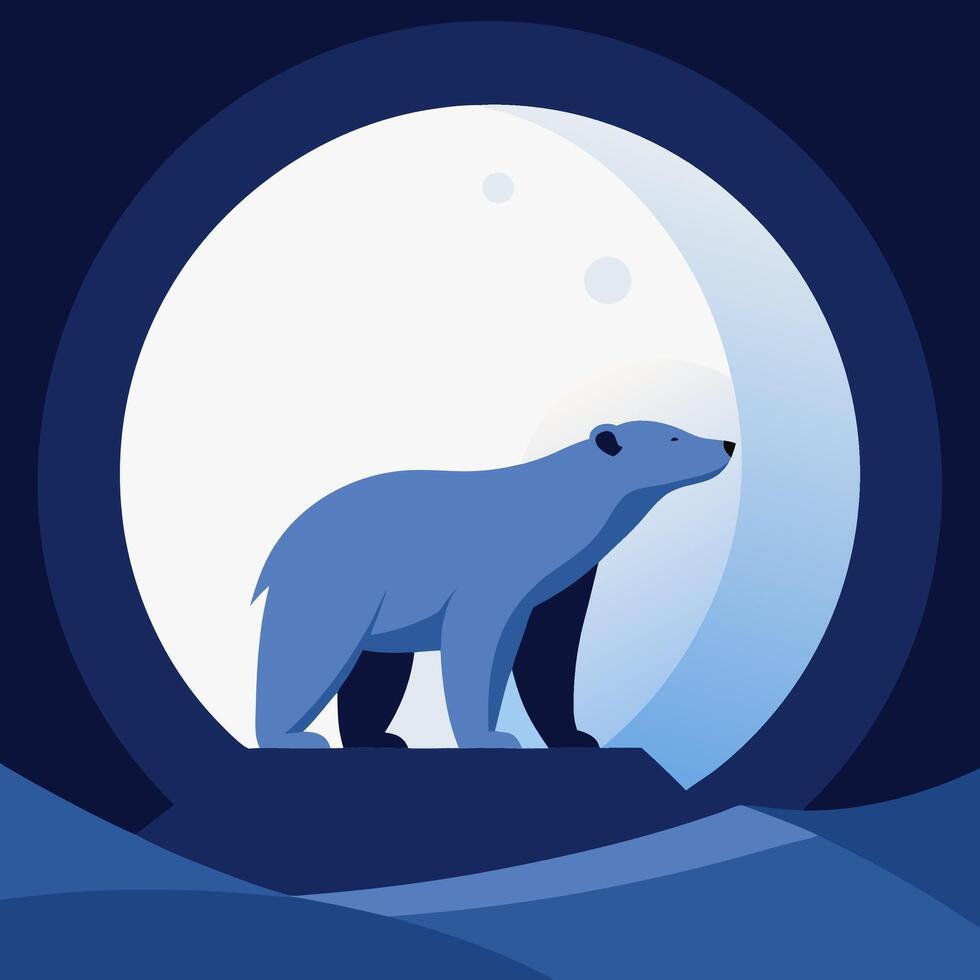 Stylized polar bear illustration in front of a moonlit background for business use vector