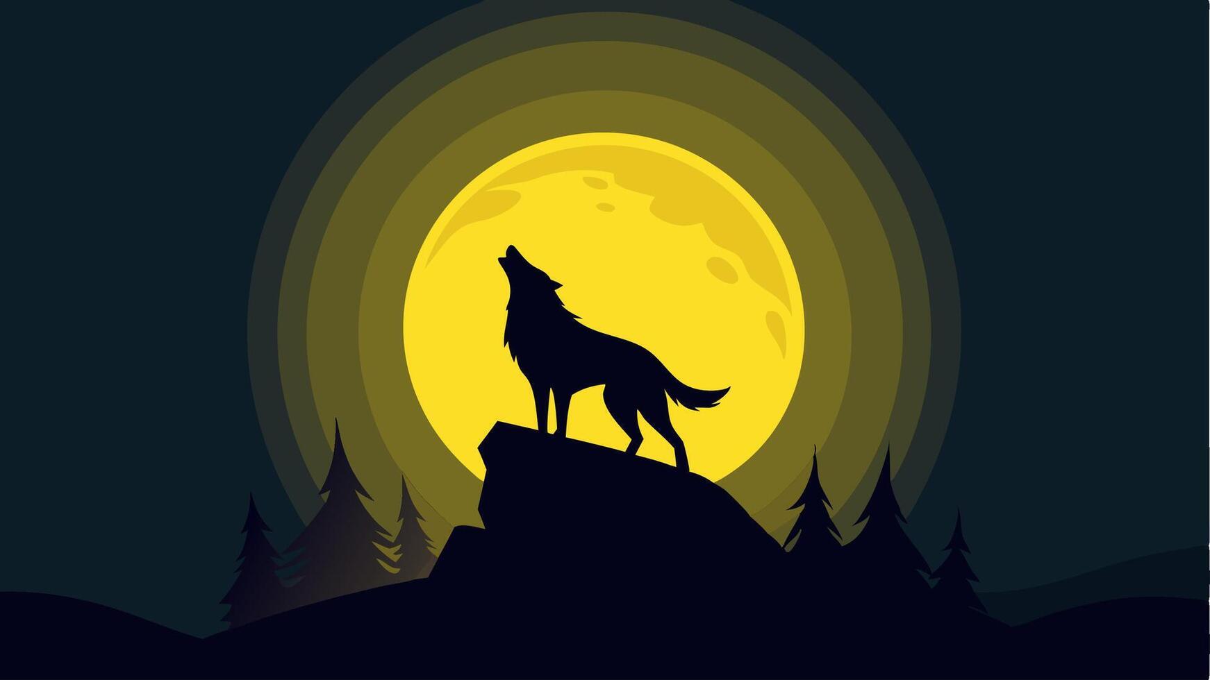 A majestic wolf howling at a full moon on a mountain peak, a symbol for business strategy vector