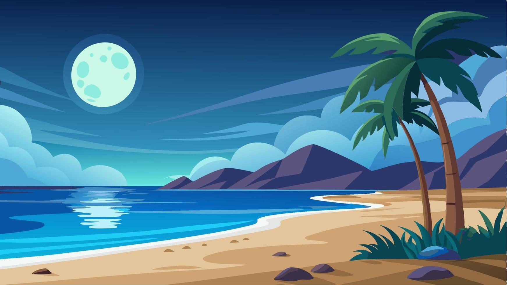 Nighttime beach scene with full moon for business advertising and commercial use vector