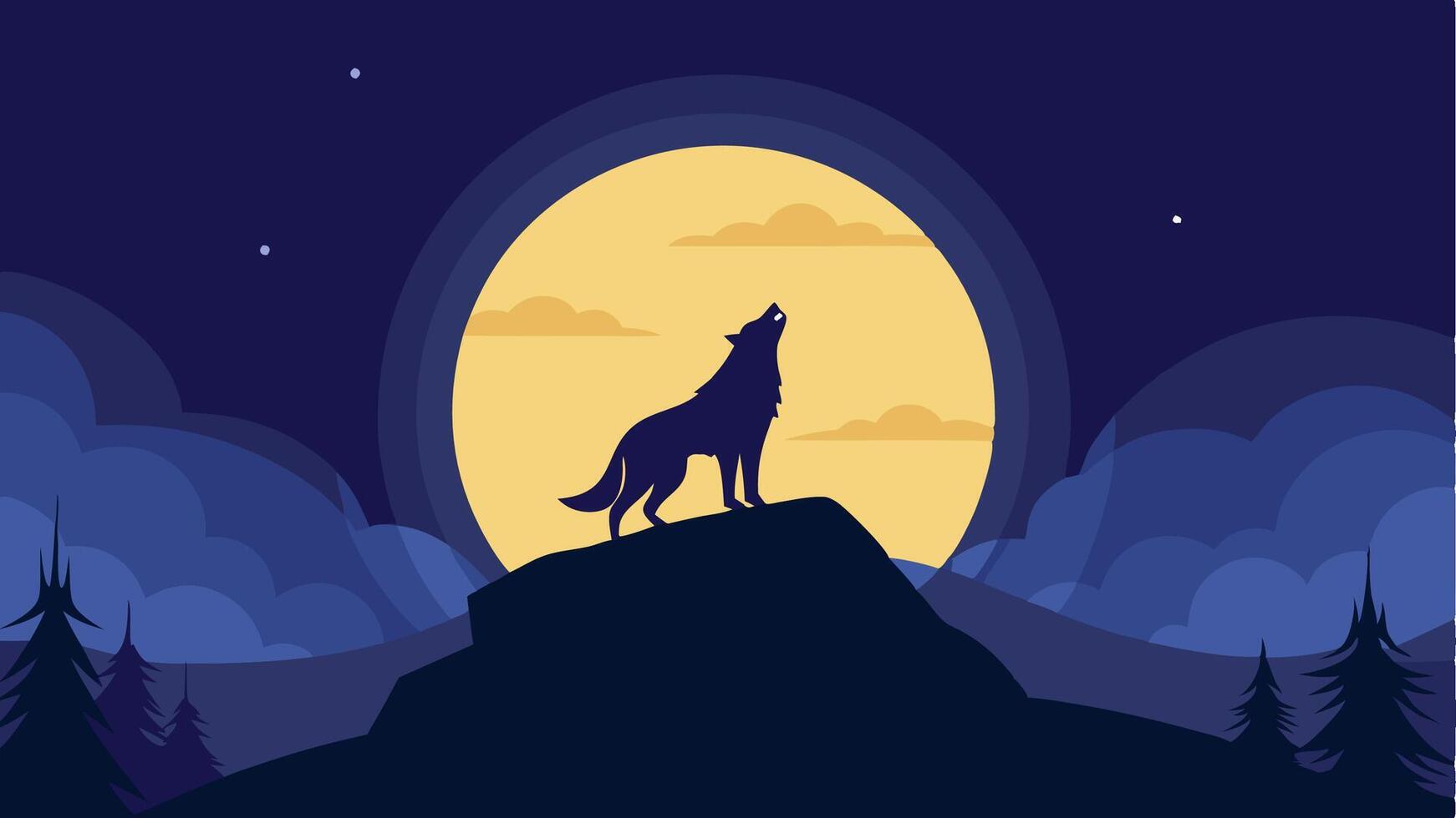 illustration of a wolf howling at the full moon, great for business purpose such as advertising or branding vector