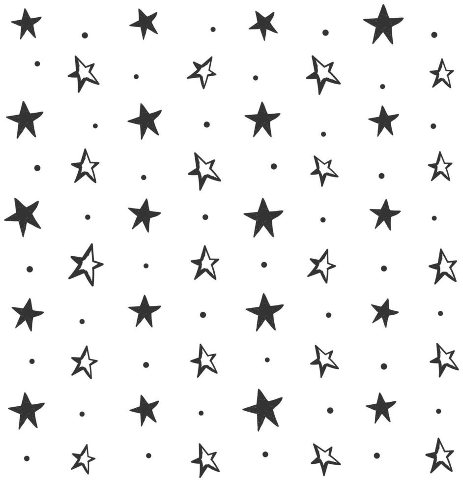 Seamless pattern with hand drawn stars, black stars on white background vector