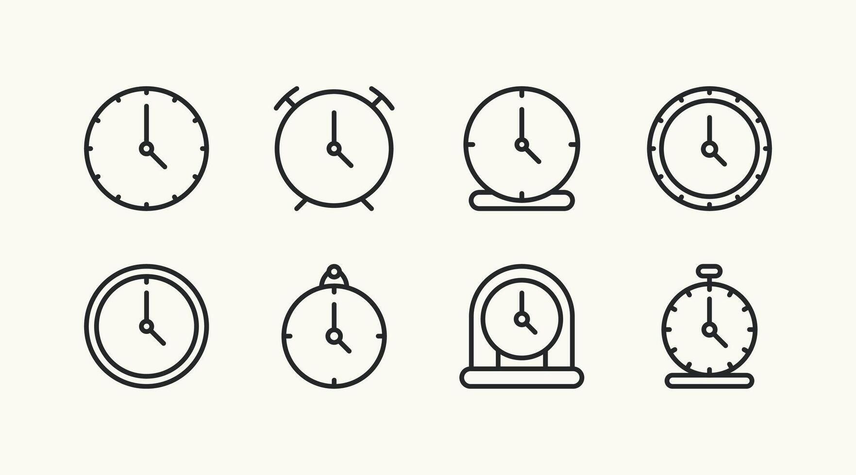 Simple traditional clock and watch line icon set design vector