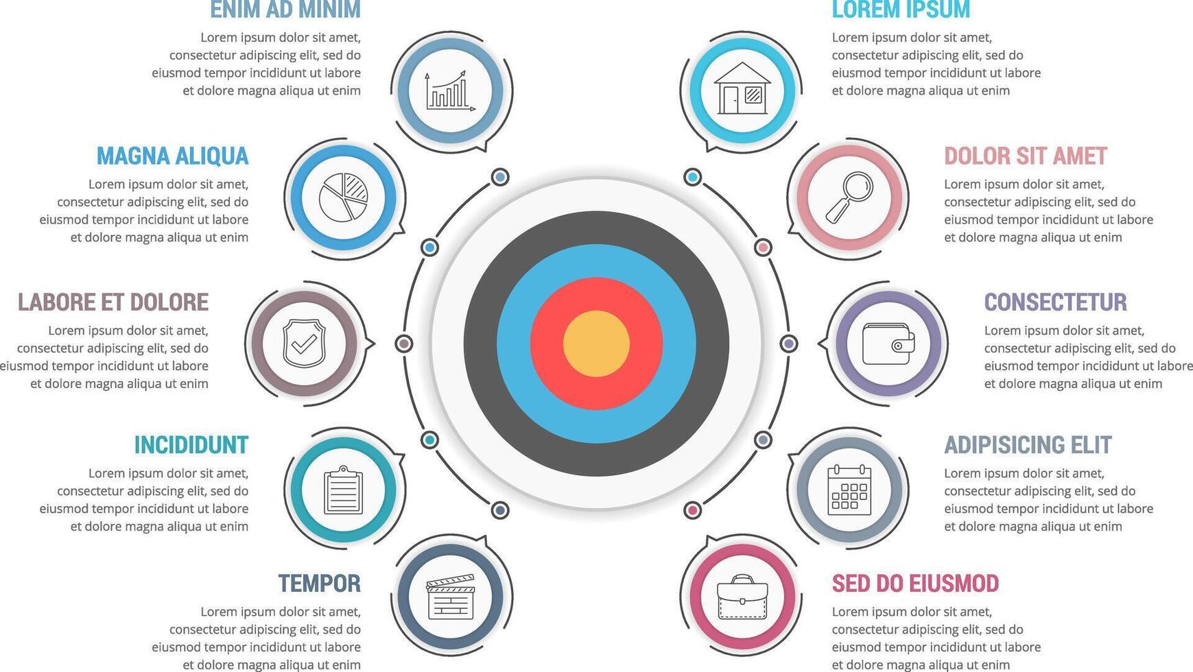 Infographic template with target with ten steps or options, workflow, process diagram vector
