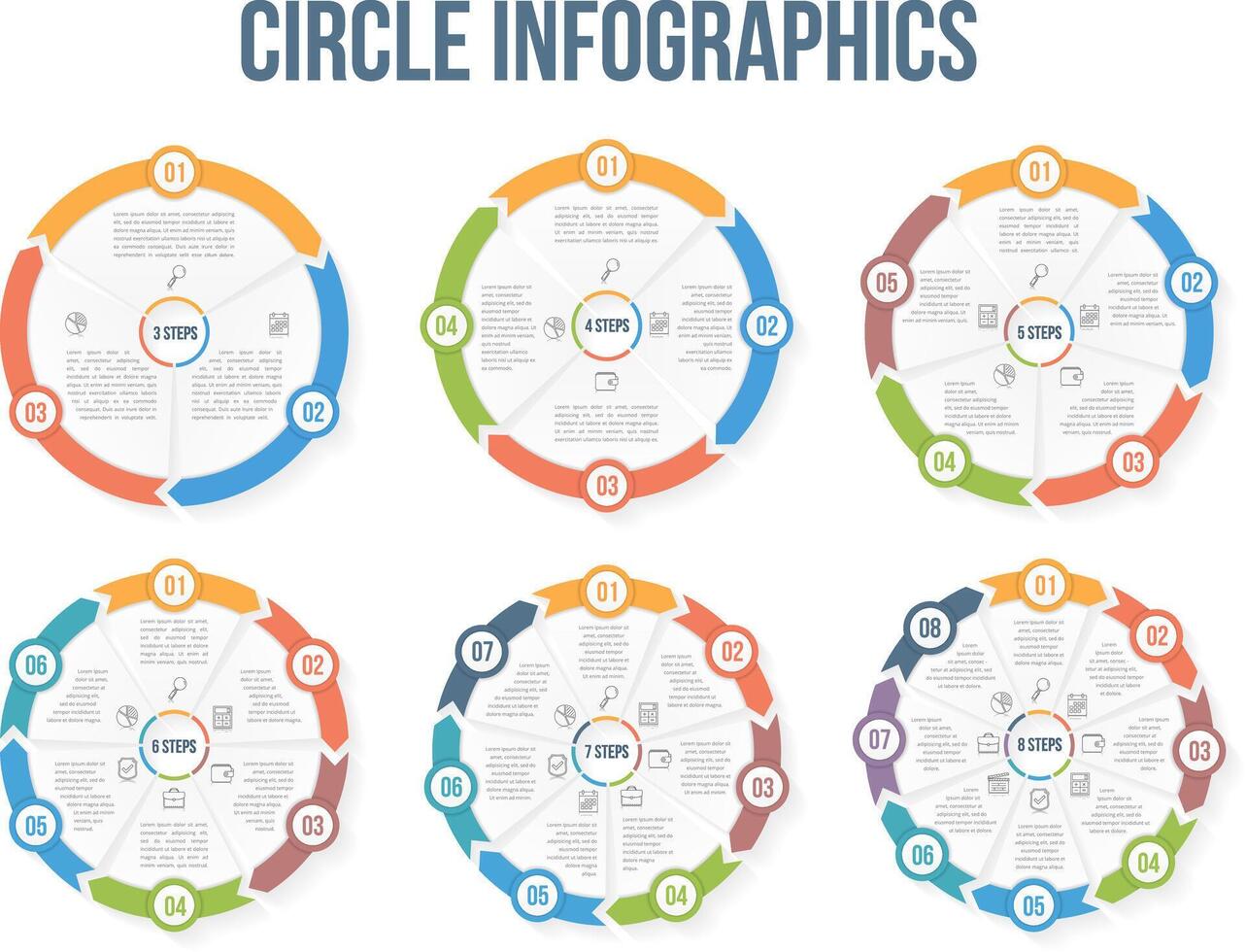 Circle infographic templates - six templates vector