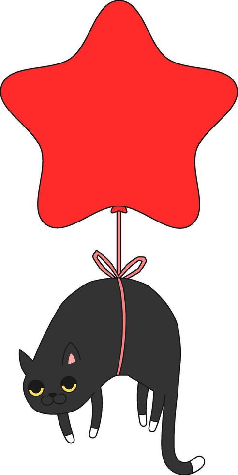 Funny Black Cat Being Carried Away By Balloon Cartoon Illustration vector