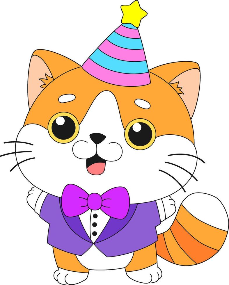 Merry Orange Kitten Celebrating New Year Cartoon Illustration vector