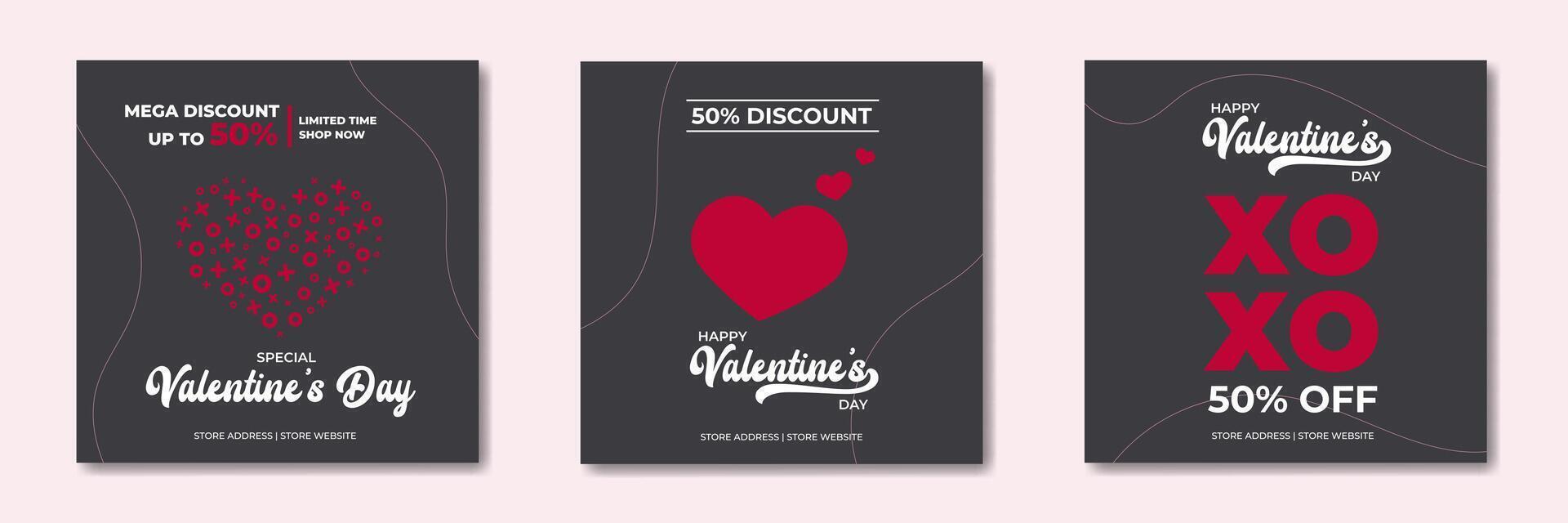 Set of Valentines Day Sale Banner Background. Simple Minimal Square Sale Promotion Social Media Post Template. vector