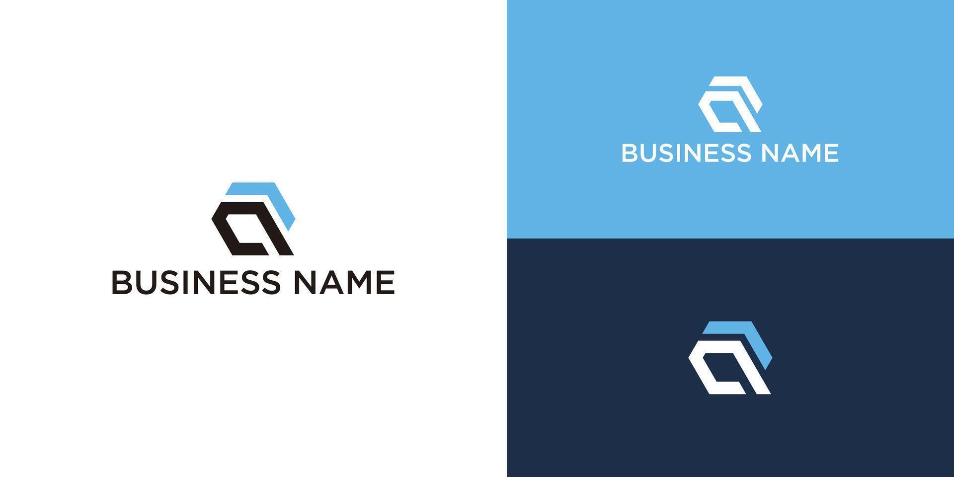 Abstract logo design template with blue and black color variations on white and blue backgrounds. vector